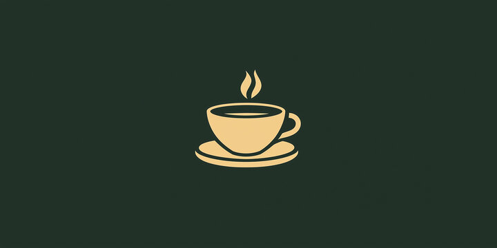 Minimalist Coffee Cup Logo Design on Deep Green Background - Powered by Adobe