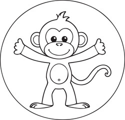 A Monkey coloring page line art design in white background
