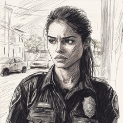 PenSketch Police Officer Urban Setting Portrait