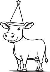 A cow coloring page line art design in white background