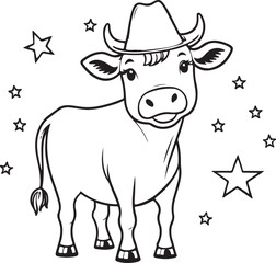 A cow coloring page line art design in white background
