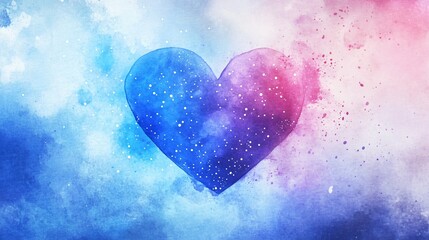 Obraz premium A heart featuring a galaxy effect in watercolor, blending deep blues, purples, and star-like white dots