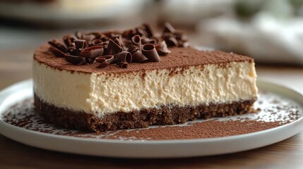 Creamy Tiramisu Cheesecake Slice, Cocoa, Table