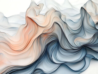 Abstract art print featuring flowing, layered shapes in soft peach and blue hues.  Elegant,...