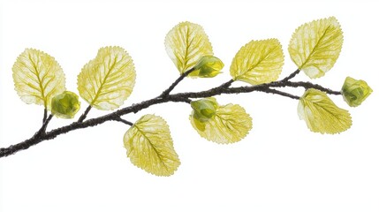 Fototapeta premium Beech branch with green leaves arranged upside down, centered in the foreground | Tree branch image in transparent PNG format