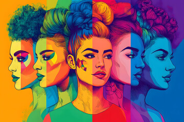 Obraz premium Pop art illustration, banner, texture or background depicting the pride day and the LGBT community with diverse people