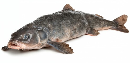 Fototapeta premium Crucian carp fish isolated. Side view, raised fins. Isolated