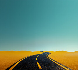 An abstract empty winding road into the distance on a yellow background