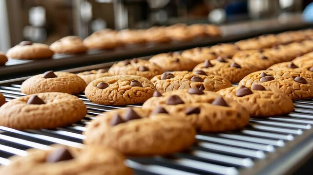 Oatmeal cookies covered with chocolate icing. High quality 4k footage