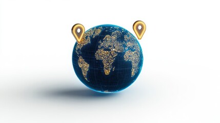 Global connectivity with map markers on a digital world globe.
