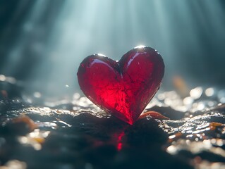 Obraz premium Glowing Red Heart in Radiant Light,Embodying Love and Warmth
