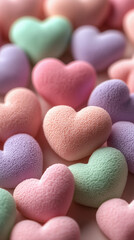 Obraz premium Colorful heart-shaped candies arranged beautifully for a celebration in sweet pastel shades