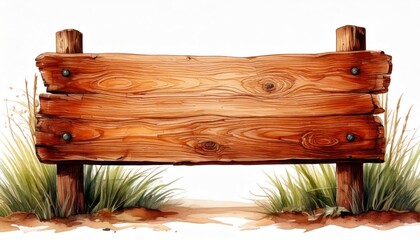 Fototapeta premium Rustic wooden sign, blank rustic wooden signpost surrounded by green grass, perfect for personal messages or directions.