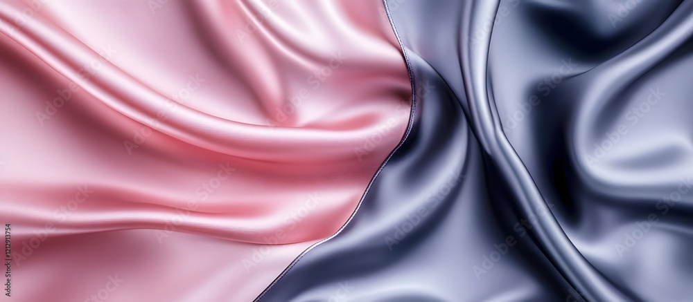 Poster elegant satin fabric waves in soft pink and grey hues creating a luxurious abstract background with 