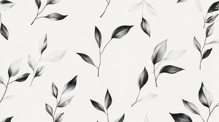Fototapeta premium Seamless Black and White Botanical Pattern with Hand-Drawn Leaves, Nature Design, Minimalist Style