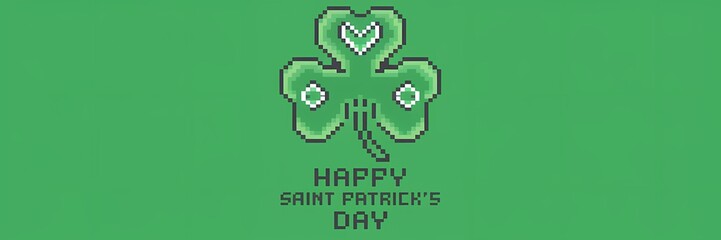 Fototapeta premium A creative minimalist Saint Patrick's Day poster design with a pixel theme. The poster features a large, stylized shamrock with each leaf made of intertwined snakes. 