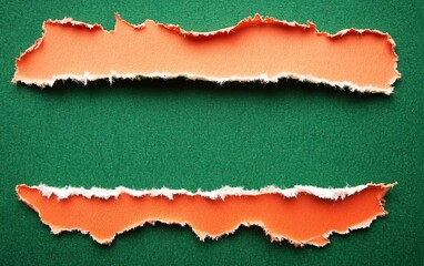 Torn Orange Paper on Green Background Texture