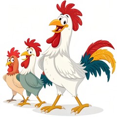 Cartoon Farm Birds: Chicken, Rooster, and Poultry Vector Illustrations