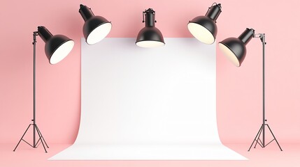 Fototapeta premium Pink Studio Background with Four Black Lights Mockup