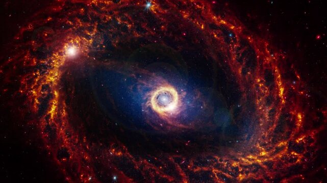 Barred spiral galaxy ngc 1512 rotating in outer space. Animation based on image by nasa