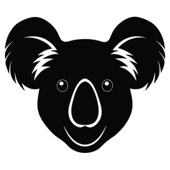 Koala Head Silhouette Vector Art, Black Koala Head Design Illustration