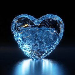 Fototapeta premium Glowing 3D Heart Shaped Ice Sculpture in Soft Blue Light