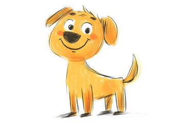 Obraz premium A simple childs drawing of a dog with a tail, and a smiling face, isolated on white background