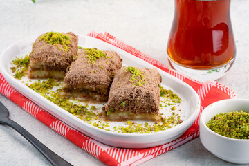 Turkish dessert cold baklava on white background