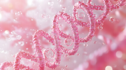 Fototapeta premium Cosmetic Essence, Liquid bubble, Molecule inside Liquid Bubble on DNA water splash background, 3d rendering