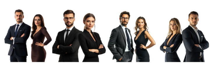A Set of Corporate Leaders Dressed in Formal Attire with Poise Isolated on Transparent Background