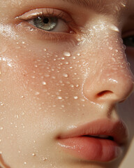 Fototapeta premium Closeup Portrait of A Skincare Model with Water Drops on Her Face