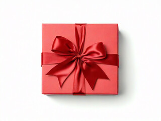 top view of a red gift box with red ribbon