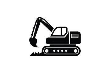 Construction excavator silhouette vector illustration isolated on a white background