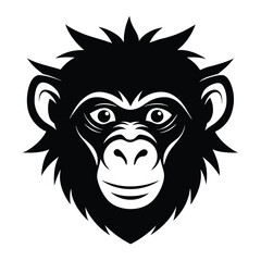 Monkey Head Silhouette Vector Art Illustration, Black Color Design