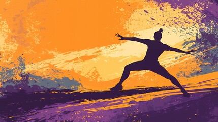 Naklejka premium Athlete Silhouette Against a Vibrant Sunset Landscape