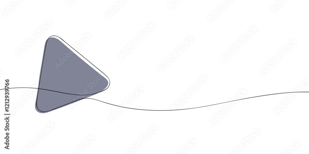 Poster a single line drawing of a play button. continuous line media player icon in color. one line icon. v