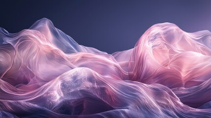Fototapeta premium Flowing pastel fabric waves against dark background, ethereal scene.