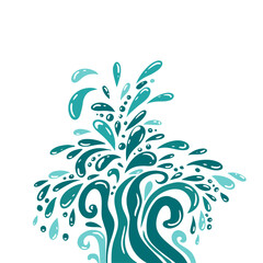 Blue river ocean wave layer background. Fountain of splashes. hand drawn. Not AI, Vector illustration.