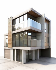 A contemporary duplex with clean lines, large windows, and separate entrances for each unit