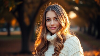 Obraz premium Golden Hour Elegance Girl in Autumn