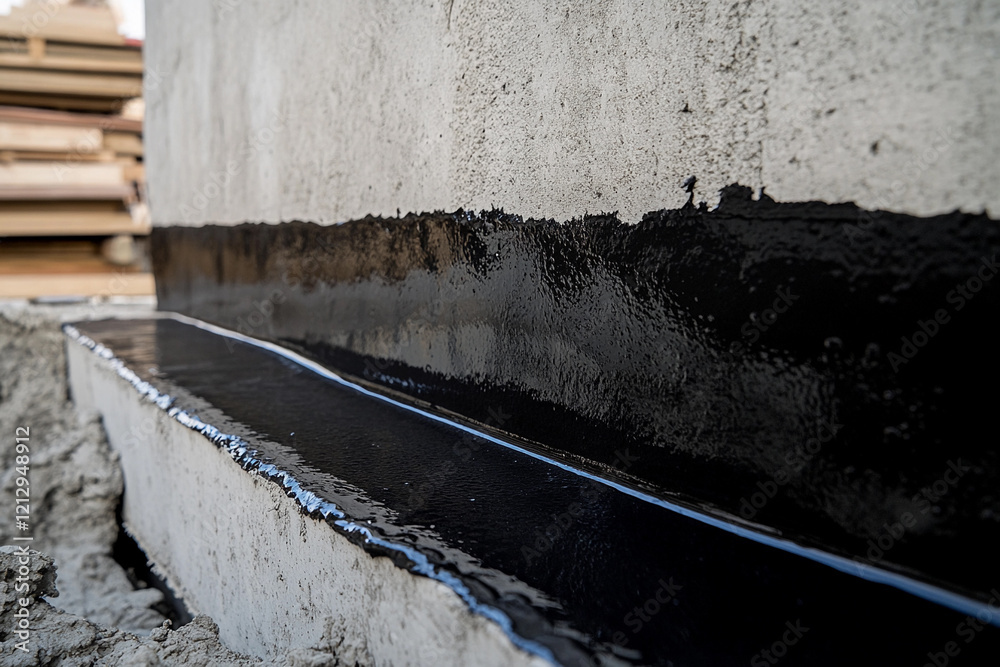 Poster waterproofing process on building foundation in construction