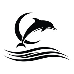 a logo of a leaping dolphin in silhouette