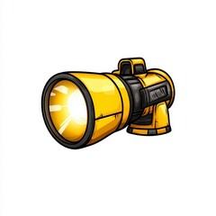 A bright yellow spotlight designed for outdoor adventures, showcasing its large lens and durable handle for easy transportation.