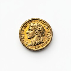 Ancient gold coin featuring a detailed profile of a historical figure with intricate engraving and classic artistry