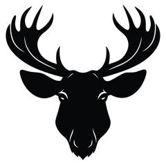Moose Head Silhouette Vector Art Illustration, Black Color Design