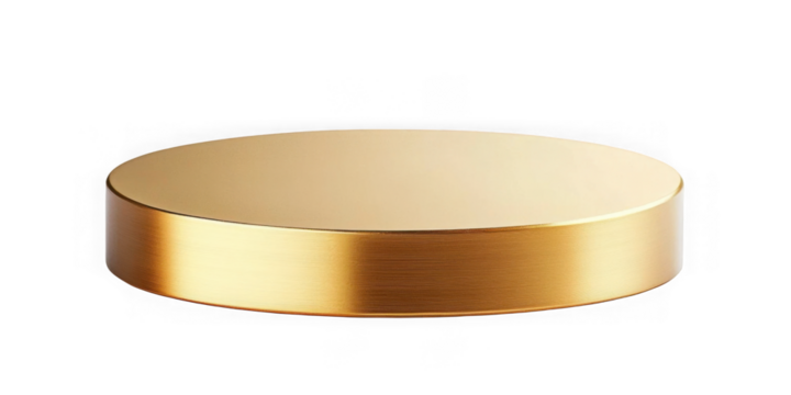 A two-tier gold pedestal stand designed for product display, featuring a sleek and modern finish. Isolated on transparent background, png. 