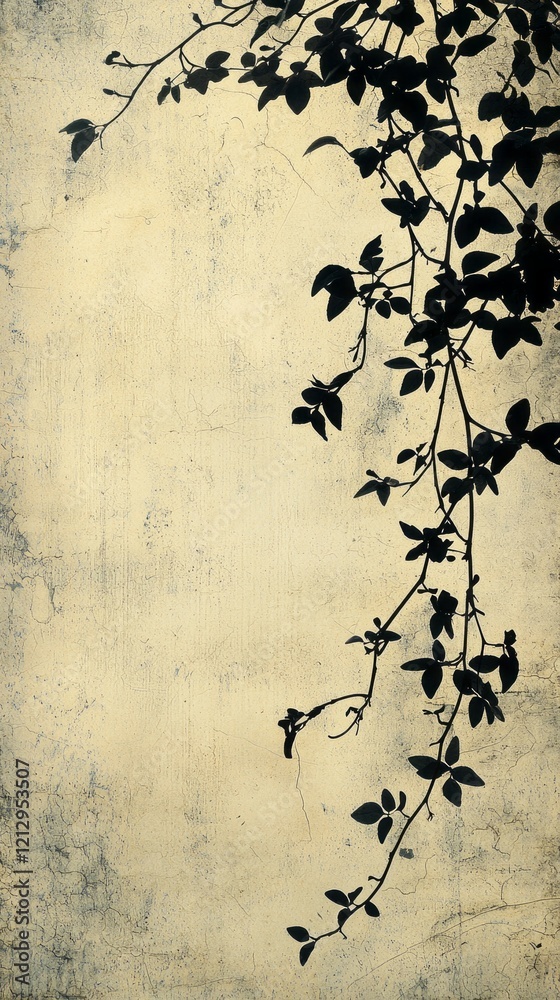 Aufkleber silhouettes of delicate vines cascade gracefully over a softly textured background, capturing the in