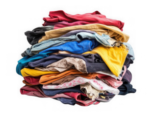 Pile of dirty clothes isolated on transparent or white background 