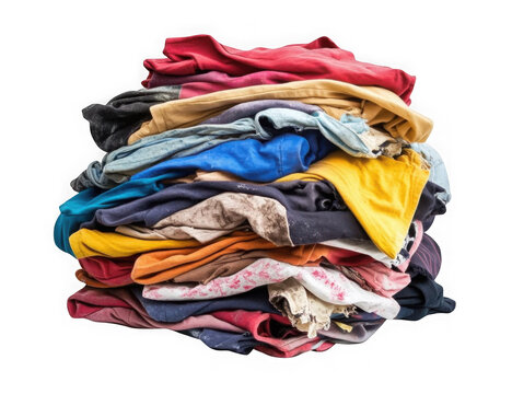 Pile of dirty clothes isolated on transparent or white background 