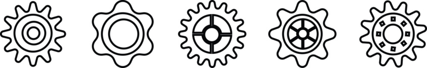 Obraz premium Gear icons set. Parameter or setting symbol. Isolated vector for apps or website on transparent background cog wheel, engine circle flat symbol